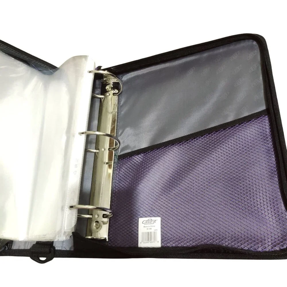 Case it Purple Gray 3 Ring Zipper Binder with Expanding File Organizer Pockets